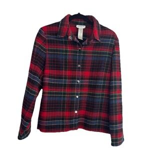 Jones New York Button Up Shirt‎ Women's Medium Red Plaid Wool Long Sleeve Snap